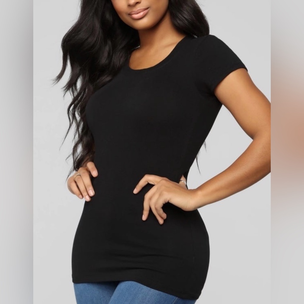 Fashion Nova Black Sabrina Crew Neck Tee - Small